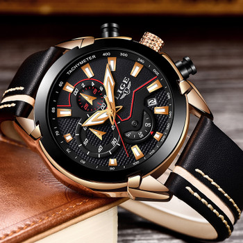 New LIGE Design Fashion Brand Watches Mens Leather Sport Date Chronograph Quartz Watch Male Gifts Clock