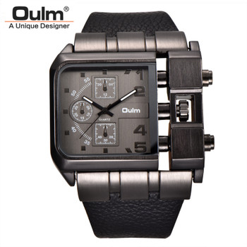 Oulm Brand Square Dial Big Size Watches Men Top Brand Luxury Sport Male Quartz Watch Wide PU Leather Wristwatch