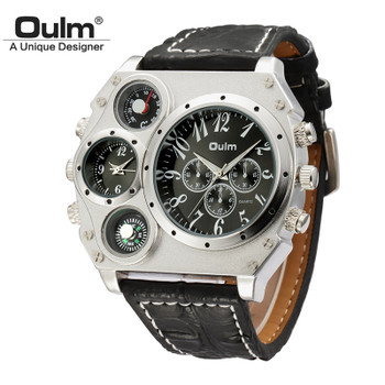 Oulm Large Big Dial Luxury Mens Sports Watches Male Quartz Watch PU Leather Strap Wristwatch 