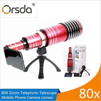 Orsda High-end 80x Metal Telephoto Zoom Lens Telescope Mobile Phone Camera Lenses 3in1 Kit For iPhone 5s 6 7 Plus Android Lentes
