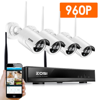 ZOSI Plug &amp; Play Wireless 4CH CCTV Camera System P2P Wireless 1080P NVR &amp; IP Camera 960P Outdoor Bullet Wifi Surveillance System