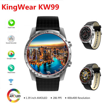 Kingwear KW99 3G Smartwatch Phone Android 1.39'' MTK6580 Quad Core Heart Rate Monitor Pedometer GPS Smart Watch For Mens pk KW88