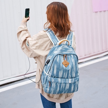 Jorgeolea 2018 New Handmade Sewing Lines Backpack Female Travel Notebook Bag USB Charging Function Shoulders School Bag EI104