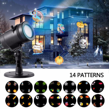 IP65 Christmas Decorations,LED Outdoor Holiday Projector Lights with 14 Pattern Lens Snowflakes for Wedding Holiday Decor Lamp
