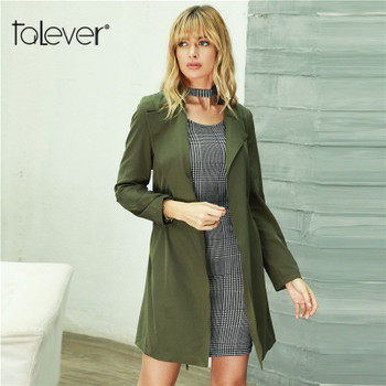 Women Green Elegant Long Sleeve Trench Coat Turn-down Collar Sashes Long Trench Windbreaker Female Outwear Top Plus Size Talever