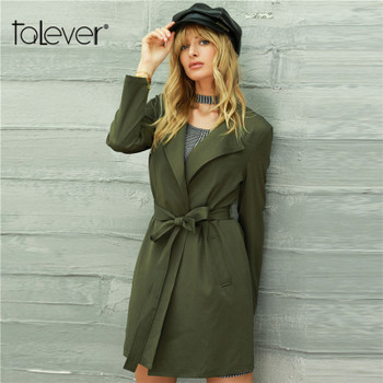 Women Green Elegant Long Sleeve Trench Coat Turn-down Collar Sashes Long Trench Windbreaker Female Outwear Top Plus Size Talever