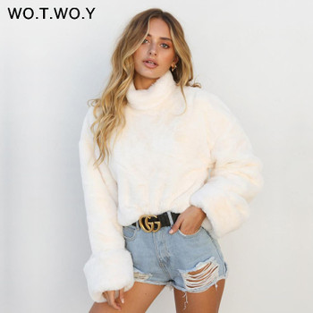 WOTWOY Thick Lambswool Winter Jacket Women Faux Fur Wool Coats Women Outerwear Warm Back Zippers Crop Teddy Jackets Women