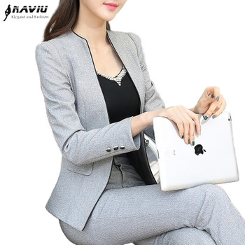 Winter slim work wear women trouser jacket OL fashion formal blazer with pant set plus size office business suit pants female