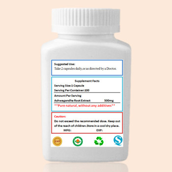 500mg 100PCS Ashwagandha Root Extract,5% Withanolides, (Withania somnifera) Anti-stress   