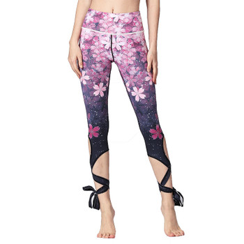 Sexy Cherry Blossom 3d Print Elastic Waist Sport Yoga Pant Quick Dry Polyester Running Dance Exercise Tight Workout Legging