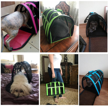 Breathable portable pet bag Outdoor Dog bags travel pet nylon stripe breathable cat carrier bag Colorful Handbag S-L