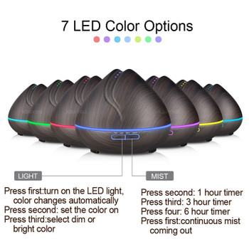 400ml Aroma Essential Oil Diffuser Ultrasonic Air Humidifier with Wood Grain 7 Color Changing LED Lights for Office Home Bedroom