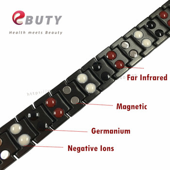 316L Steel Bracelet Men Energy Wristband with 4 in 1 Germanium,Negative ions,FIR &amp; Magnetic Stone Sports Fashion Jewelry