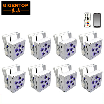 Freeshipping 8 Unit 6x15W Battery Powered Up Lights White Case RGBW Amber LED wireless DMX uplights/led uplights wedding disco