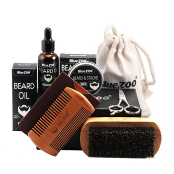 30g 30ml Men Beard Oil Kit With Beard Oil Brush Comb Beard Cream Scissors Grooming Kit Male Beard Care Set