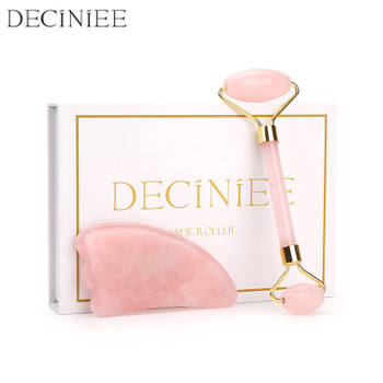 Rose Quartz Roller Slimming Face Massager Lifting Tool Natural Jade Facial Massage Roller Stone Skin Massage Beauty Care Set Box