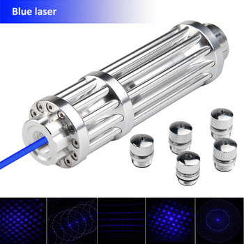 USB High Power Blue Laser Pointer 450nm Lazer Pen Light Adjustable Focus Burning Match lit cigarette With 5 stars Caps 3-0025