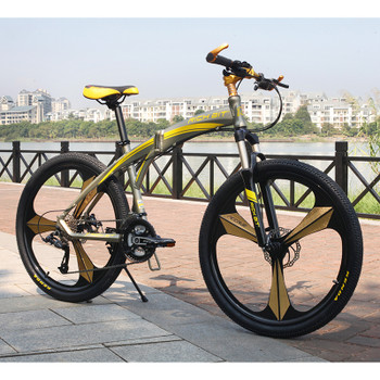 New Aluminum Folding Bicycle 27 speeds Mountain Bike Dual Disc Brakes Variable Speeds Road Bike Racing Bicycle Gold