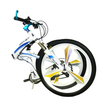 Aluminum Folding Bicycle 27 speeds Mountain Bike Dual Disc Brakes Variable Speed Road Bike Racing Bicycle White and Blue