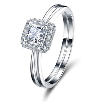 18K White Gold (AU750) Engagement Ring 0.2 CT Certified I/SI Diamond Princess Halo Rings 2017 Trendy Bridal Wedding Jewelry