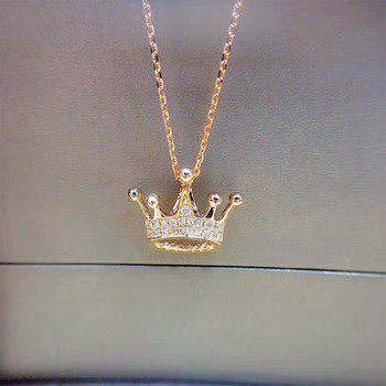 18K Rose Gold (AU750) Pendant Necklace 0.094 ct Real Diamond Jewelry Crow Shape Princess Pendant for Women Engagement Gift