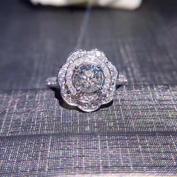 18K White Gold (AU750) Women Wedding Ring IGI Certified H/VS1 Luxury 1 CT Round Cut Halo Natural Diamond Ring for Engagement