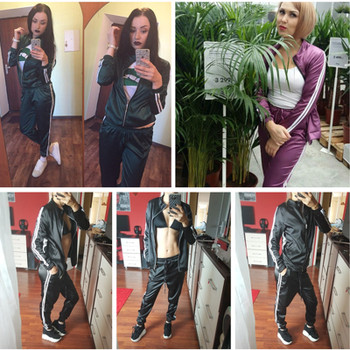 Satin two piece set tracksuit for women elegant top and pants set womens casual sweat suits fitness summer outfits AB44