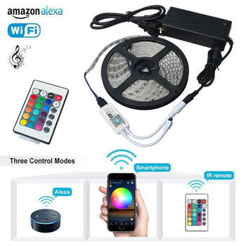 5M 5050 RGB WIFI LED Strip light Waterproof 24Key Remote WIFI Wireless Controller 12V adapter Full Kit Work with Alexa