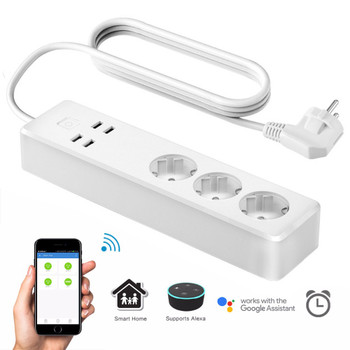 Smart Home Power  Electrical Socket Wifi App Wireless Remote Control 3 Ports 4 USB Outlet Plug Work with Amazon Alexa