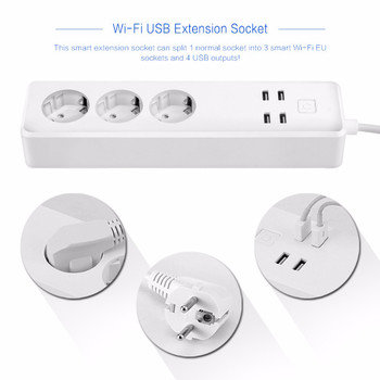 Smart Home Power  Electrical Socket Wifi App Wireless Remote Control 3 Ports 4 USB Outlet Plug Work with Amazon Alexa