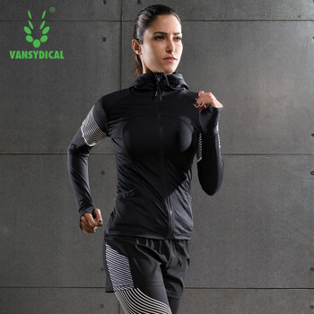 Vansydical Women Sports Jacket Yoga Shirts Long Sleeve Tights Yoga Tops Sportswear Fitness Quick Dry Breathable Tracksuit Women