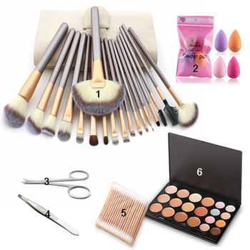 Makeup Sets Colorful Concealer Cosmetics+18 Makeup Brush + Stainless Steel Eyebrow Scissors +Make Up Sponge Puff Beauty Tools 