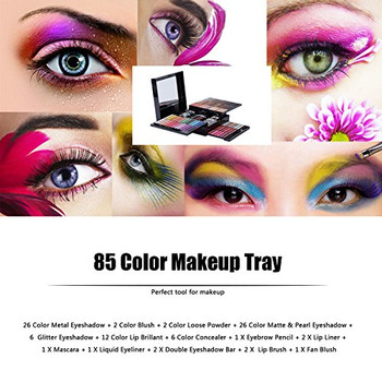 85 Color PRO Makeup Set Eyeshadow Palette Blush Lip Gloss Glitter Powder Concealer Eye Pencil + Brush