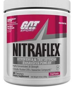 GAT Clinically Tested Nitraflex, Testosterone Enhancing Pre Workout, Fruit Punch,300 Gram