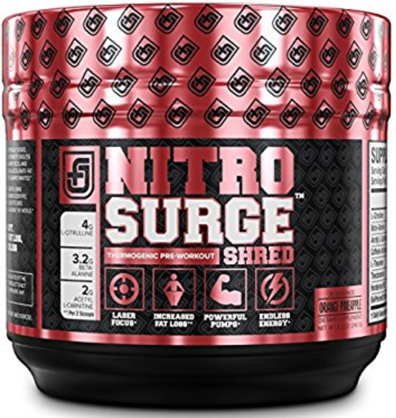 NITROSURGE SHRED Pre Workout Fat Burner Supplement - 30 Servings, Orange Pineapple Flavor 8.5 oz