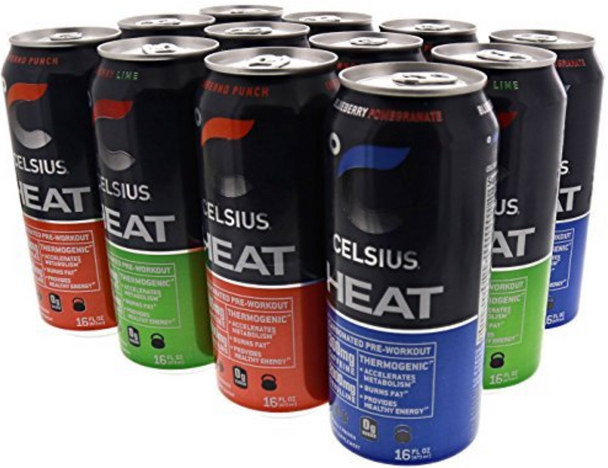 Celsius Heat Carbonated Thermogenic Pre-Workout for an Accelerated Metabolism and Healthy Energy 12/16oz Cans (Variety Pack)