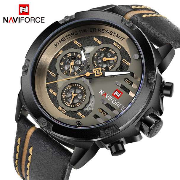 NAVIFORCE Mens Watches Top Brand Luxury Waterproof 24 hour Sport Quartz Watch Men Leather Military Wristwatch