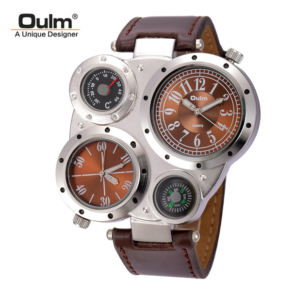 Oulm Man Watches Antique Male Quartz-Watch Top Brand Luxury Sport Wristwatch Men Casual Leather Strap