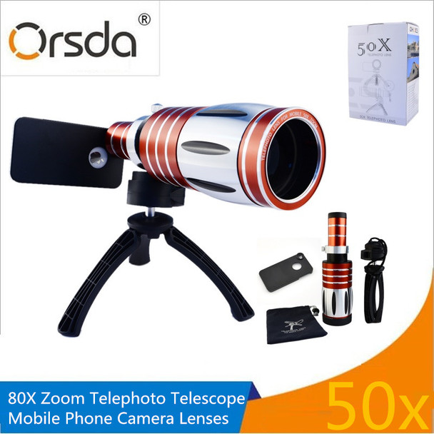 Orsda Lens 50x HD Optical Zoom Telescope Lens for iPhone 6 SE Mobile Phone Telephoto Lens With Case And Tripod Telephoto Lentes