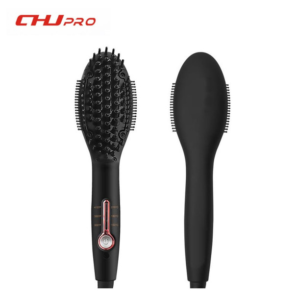 CHJ Ceramic Hair Straightener Brush Comb Anion Mini Hair Straightening Brush Iron Electric Hair Brush Portable Travel Hair Iron