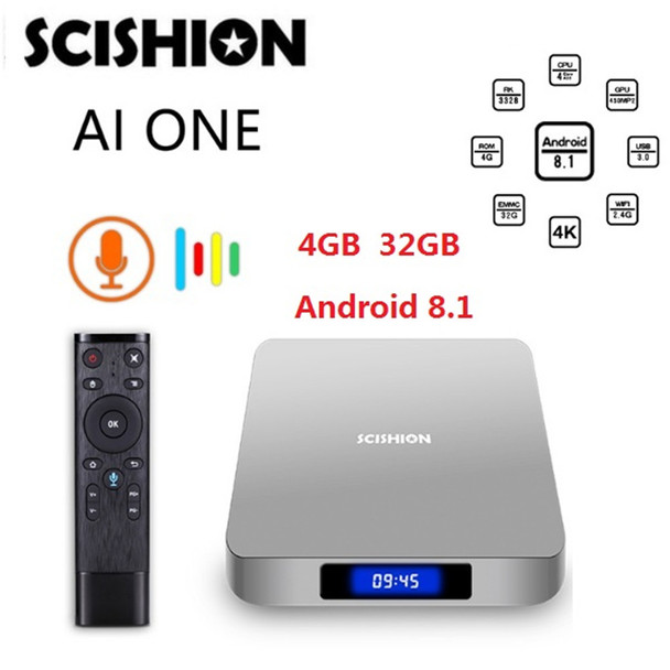 SCISHION AI ONE Android 8.1 Smart TV Box 4GB 32GB WiFi Set Top Box Bluetooth 4.0 Rockchip 3328 Media Player With Voice Control