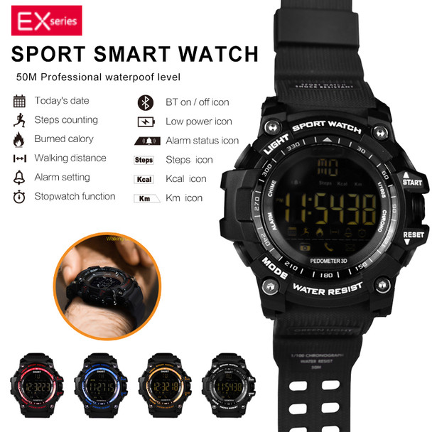 Bluetooth Waterproof Clock EX16 Smart Watch Notification Remote Control Pedometer Sport Watch IP67 Waterproof Men's Smartwatch