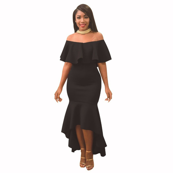 Ruffle Off Shoulder Maxi Dress 1 Women Summer Slash Neck Backless Bodycon Mermaid Long Elegant Sexy Party Dresses Vestidos