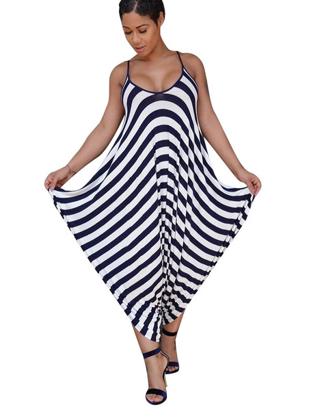 Long Bodysuit Fashion Summer Women 's Harem Romper Jumpsuit fashionable stripe shoulder straps wide-legged pants Plus Size