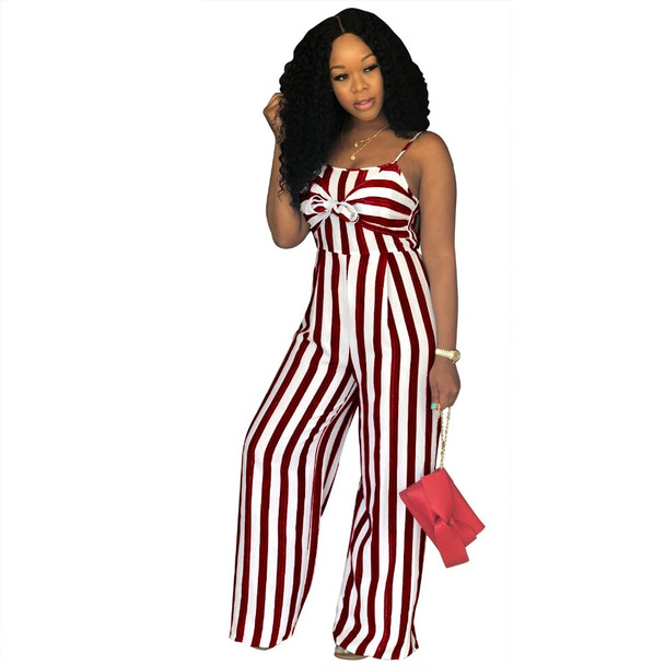  Loose Striped Jumpsuits Spaghetti Strap Wide Leg Rompers Womens Jumpsuit Sleeveless Hollow Out Party Summer Long Jumpsuit S-3XL
