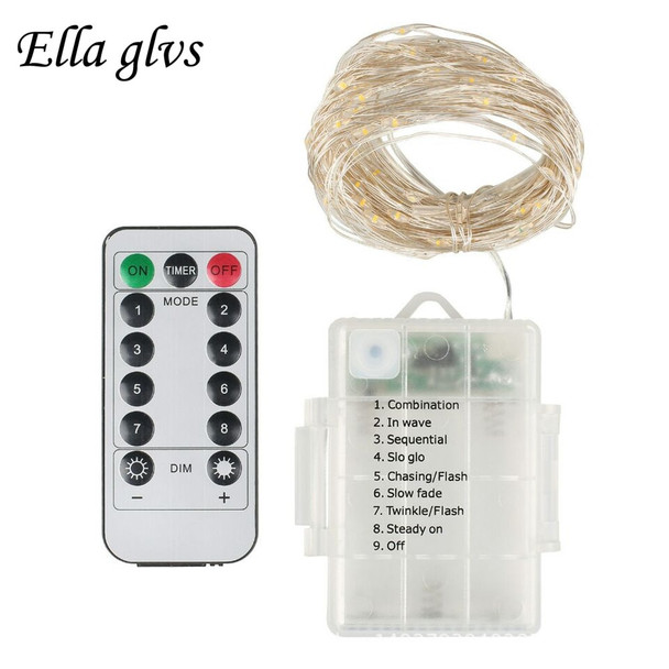 5M 50LEDS Battery Powered LED String Lights with Remote Control Flexible Silver Wire Waterproof Christmas Holiday Party