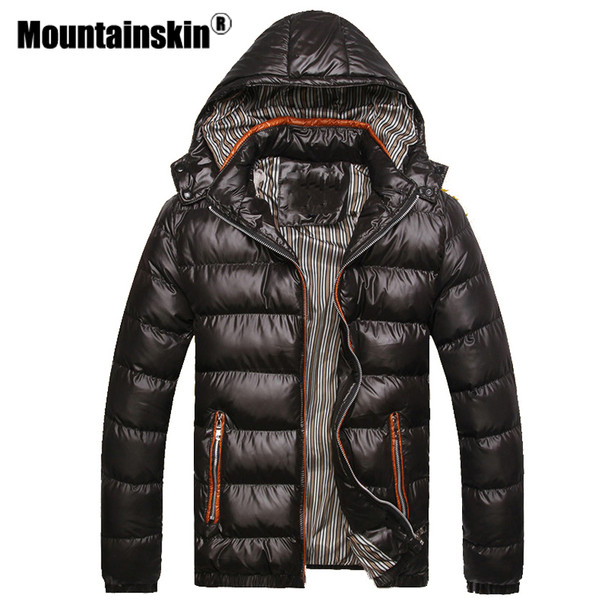 Solid Hooded Men's Winter Jackets Casual Parkas Men Coats Thick Thermal Shiny Coats Slim Fit Brand Clothing SA045