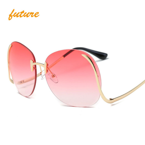 Rimless Gradient  Sunglasses Women Oversized Clear Lens Optics Metal Frame UV400 Vintage Sun Glasses Retro Eyewear