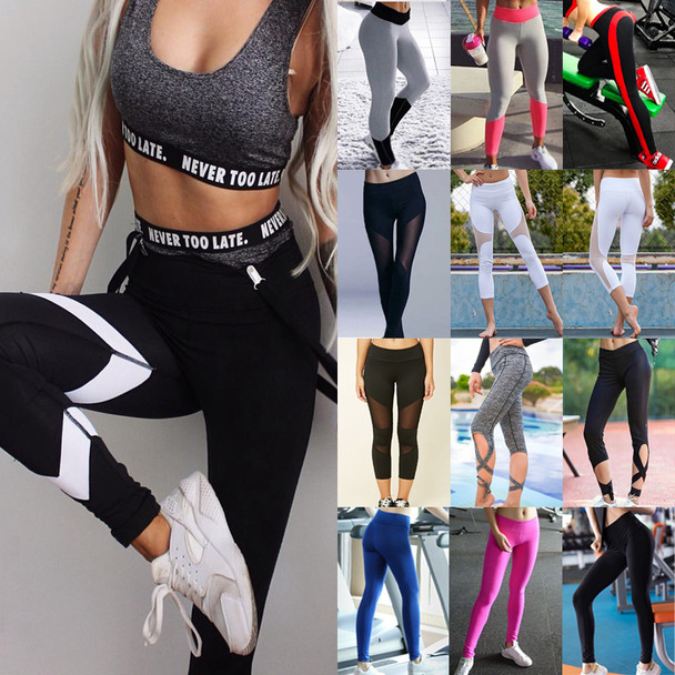 Women Patchwork Elastic Sport Leggings Yoga Pants Fitness Compression Sports Trousers Running Tights Gym Leggings Sport Clothing