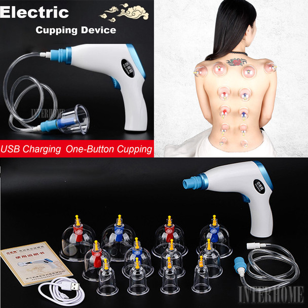 Original Electric Vacuum Cupping Device Set Home Acupuncture Magnetic Massage Scraping Cupping Therapy Type With 12 suction cups